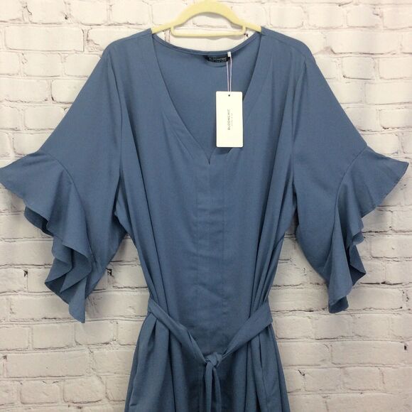 Bloomchic Shift Dress Women's Plus Size 22/24 Blue Belted Pockets Ruffle Sleeves - Picture 10 of 12